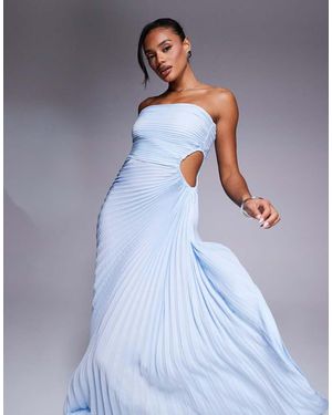 Aria Cove Vestido Largo Pastel Plisado Con Escote Palabra De Honor Y Abertura Lateral De - Azul