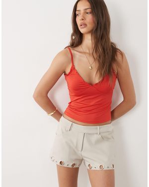 Motel Runta Eyelet Detail Mini Shorts - Red