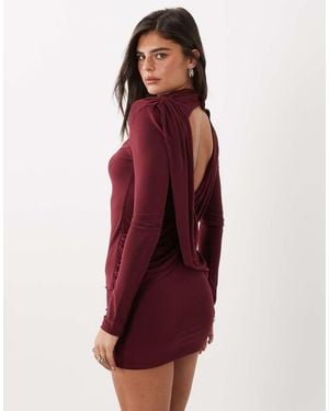 ASOS Bodycon Mini Jurk Met Blote Schouders, Slinky En Gedrapeerde Rug - Rood