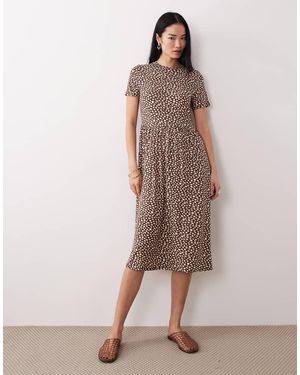 Wednesday's Girl Short Sleeve Midaxi Smudge Spot Print - Brown