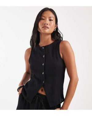 Noisy May Linen Mix Vest - Black