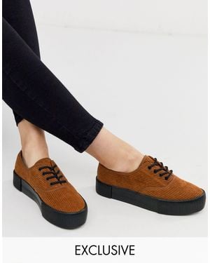 Monki – e Plateau-Schnürschuhe aus Cord - Braun