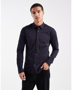 Only & Sons Slim Fit Long Sleeve Shirt With Stretch - Blue