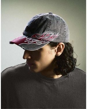 Bershka Washed-effect Embroidered Cap - Black
