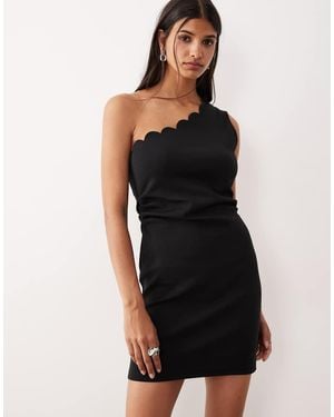 Y.A.S Vestito Corto Monospalla Con Finiture Smerlate - Nero