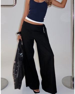 Princess Polly Wave Dancer Cotton Blend Tie Side Wide Leg Trousers - Blue