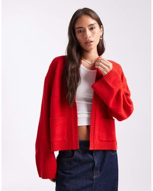 ASOS Knitted Edge To Edge Cardigan With Patch Pockets - Red