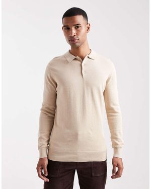 Brave Soul Long Sleeve Knitted Polo Top - Natural