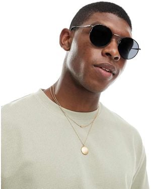 ASOS Round 90S Sunglasses With Smoke Lens And Metal Frame - Grey