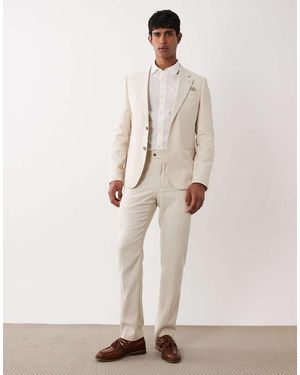 River Island Slim Linen Look Suit Trousers - Natural