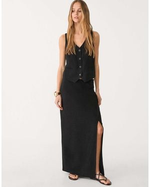 Stradivarius – leinen-midirock - Schwarz