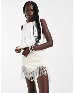 ASOS Satin Low Rise Fringe Mini Skirt - White