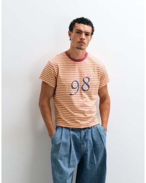 Reclaimed Vintage Contrast Ringer T-Shirt Met Slogan - Blauw