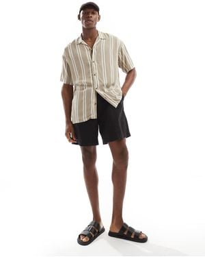 Jack & Jones Revere Collar Striped Short Sleeve Shirt - White