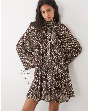 ASOS High Neck Metallic Smock Mini Dress - Brown