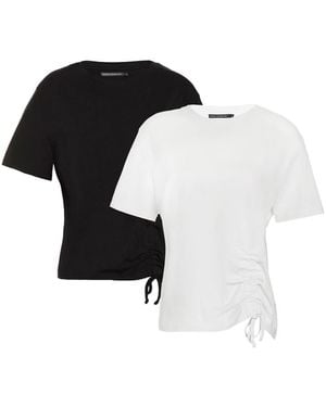 French Connection 2 Pack Cotton Ruched Seam Crew Neck Short Sleeve Tops - Black