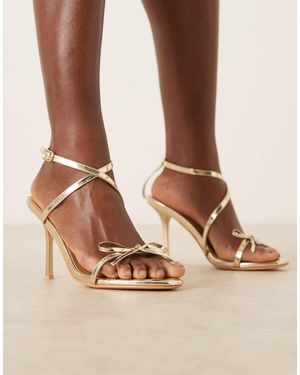 Glamorous Barely There Heeled Sandals With Bow - Brown