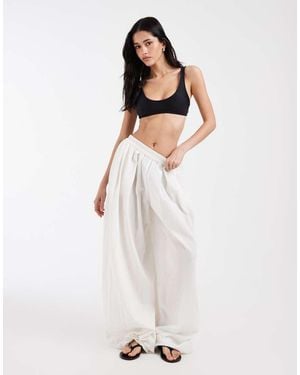 Pieces Crinkle Cotton Balloon Sleeve Trousers - White