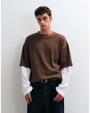 ASOS T-Shirt Oversize A Maniche Lunghe Con Doppio Strato A Nido D'Ape - Marrone