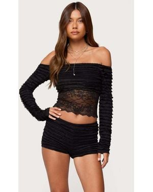 Edikted Tauri Lacey Ruffled Off Shoulder Top - Black