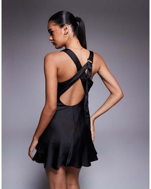 Princess Polly Sama Satin Buckle Detail Open Cross Back Mini Dress - Black