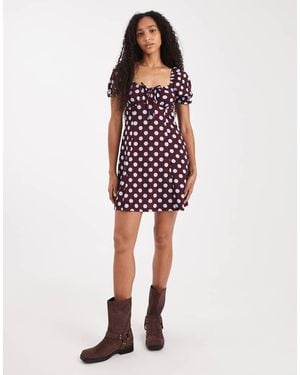 New Look Spot Crinkle Milkmaid Mini Dress - Red