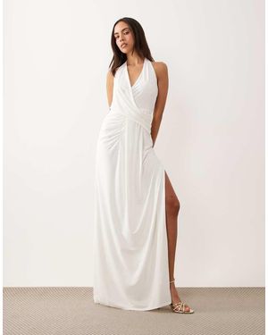 Missy Empire Missy Empire Halterneck Wrap Drape Front Detail Maxi Dress - Natural