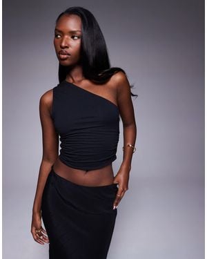Oh Polly Andi One Shoulder Crop Top - Blue