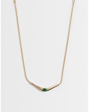 ASOS Collar Con Piedra Verde En Tono - Blanco