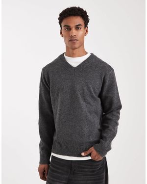 Only & Sons Brushed Knit V Neck Sweater - Gray