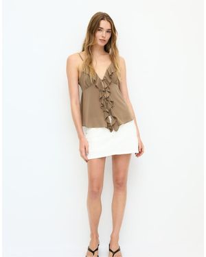 Stradivarius Ruffled Strappy Top - White
