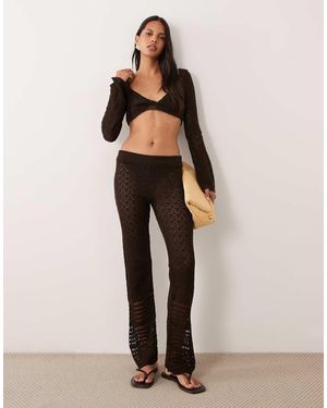 Miss Selfridge Crochet Wide Leg Trousers - Brown