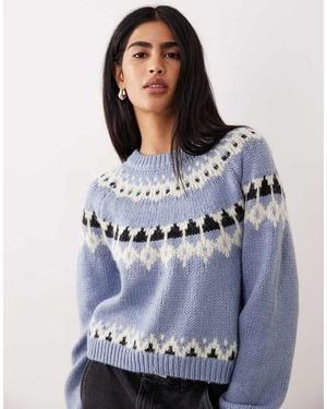 Aware Chunky Wool Mix Fairisle Knitted Jumper - Blue