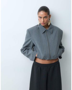 ASOS Bomber Oversize Con Spalle Strutturate A Righe Grigie - Blu