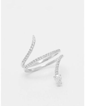 ALDO Anillo Plateado Con Diseño De Serpiente Envolvente Con Cristales Mirienad De - Blanco