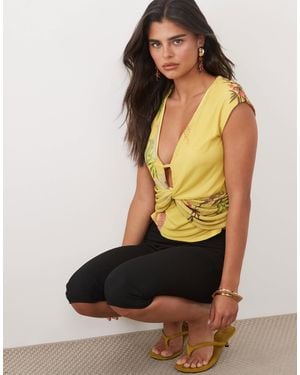 ASOS Plunge Drape Cap Sleeve - Yellow