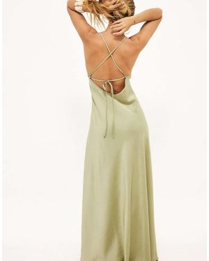NA-KD Satin Tie Back Volume Dress - Green
