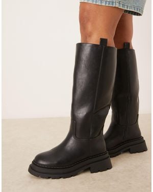 ASOS Curve Cecilia Chunky Flat Knee Boots - Black