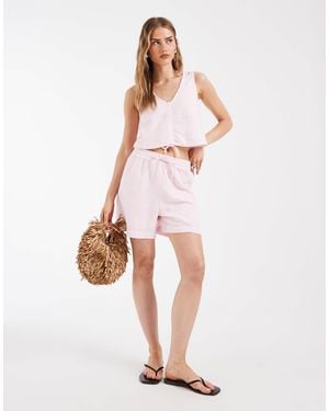 Pieces Crinkle Cotton High Waisted Shorts Co-ord - White