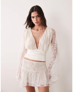 I.AM.GIA Stevie Lace Plunge Neck Flared Sleeve Top - Natural