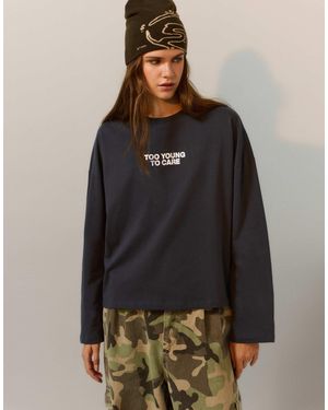 Pull&Bear T-shirt mit metallic-schriftzug - Grau