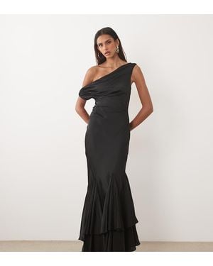 ASOS Asos Design Tall Fallen Shoulder Midaxi Dress With Asymmetric Godet Hem - Multicolour