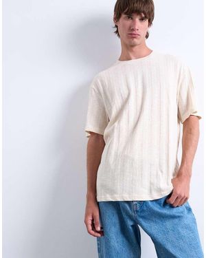 TOPMAN Relaxed Fit T-shirt With Vertical Textured Stripe - Grey