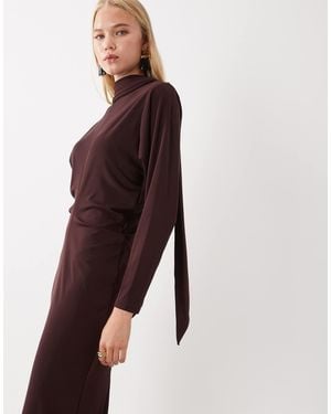 Mango Robe midi en maille à col montant - Violet