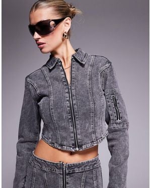Liquor N Poker Denim Contrast Stitch Jacket - Grey