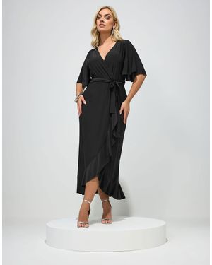 Yours Clothing Ruffle Hem Wrap Dress - Black