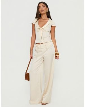 Princess Polly Aubrette Satin Tie Waist Detail Wide Leg Pants - Natural