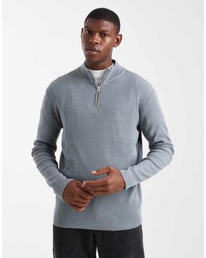 ASOS Knitted Half Zip Ribbed Jumper - Blue