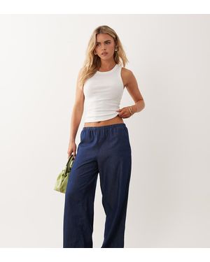 JDY Petite Pantalones De Pernera Ancha De Cambray - Azul