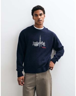 Abercrombie & Fitch Knitted Toronto Graphic Mock Neck Jumper - Blue